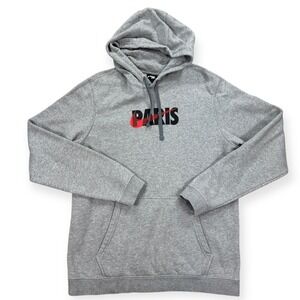 Nike Paris Hoodie Womens Large Gray Fleece Pullover Center Swoosh Drawstrings